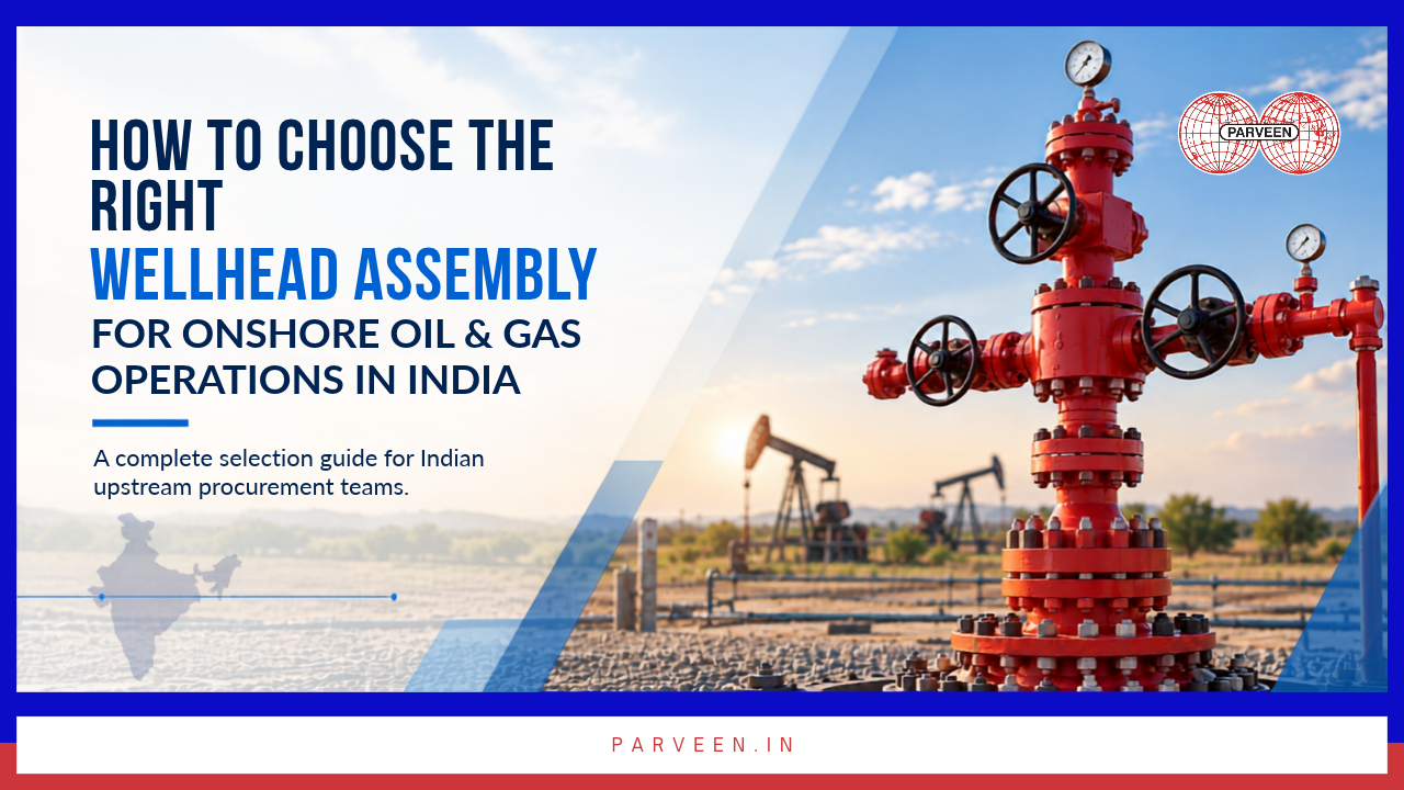 A complete selection guide for onshore wellhead assemblies in India — covering pressure class matching, casing program compatibility, OISD compliance, documentation requirements, and how to evaluate suppliers for India's varied onshore upstream environments. From Parveen Industries, India's API-compliant wellhead manufacturer.